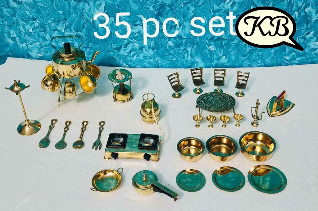 35 PCS SET BRASS MINATURE KITCHEN TOY SET FOR KIDS-GANNUTS00135
