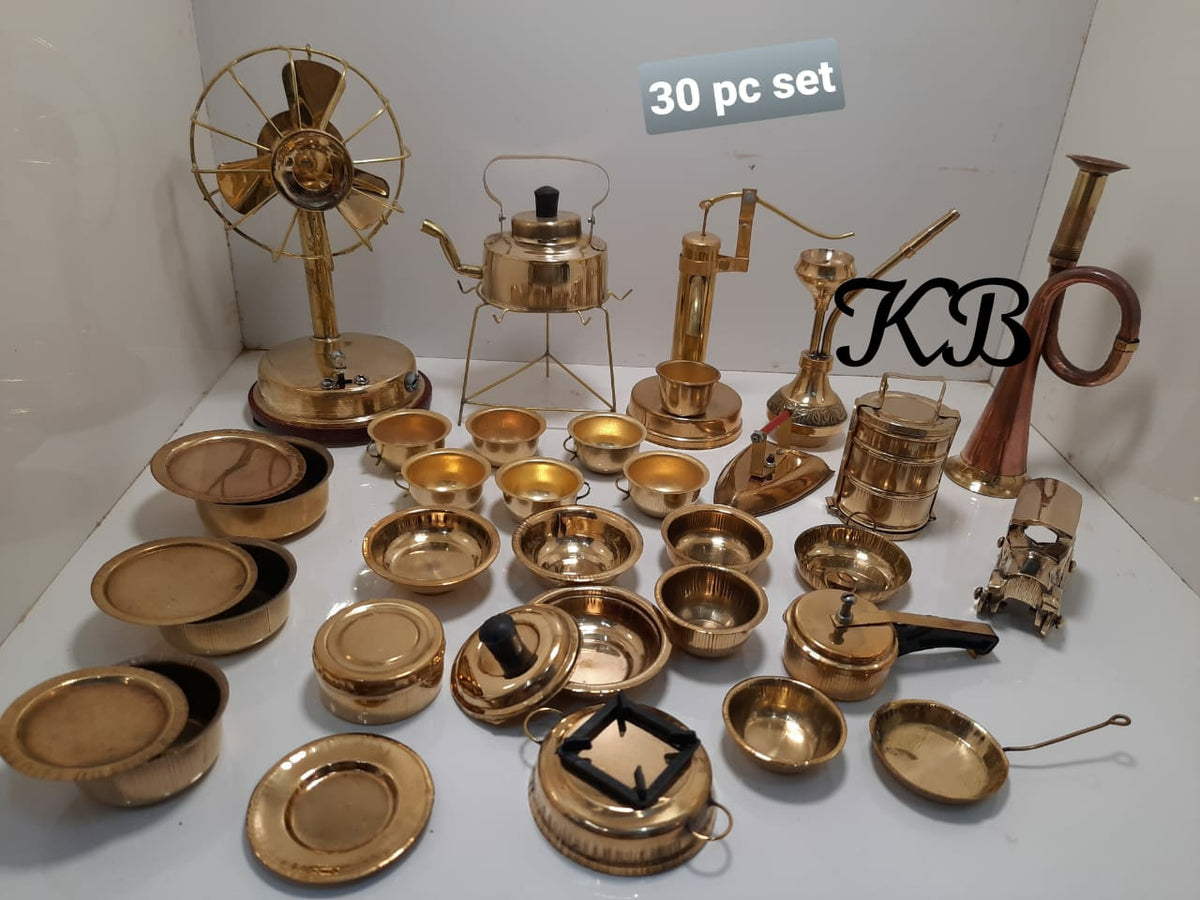 30 PCS SET BRASS MINATURE KITCHEN TOY SET FOR KIDS-GANNUTS00130
