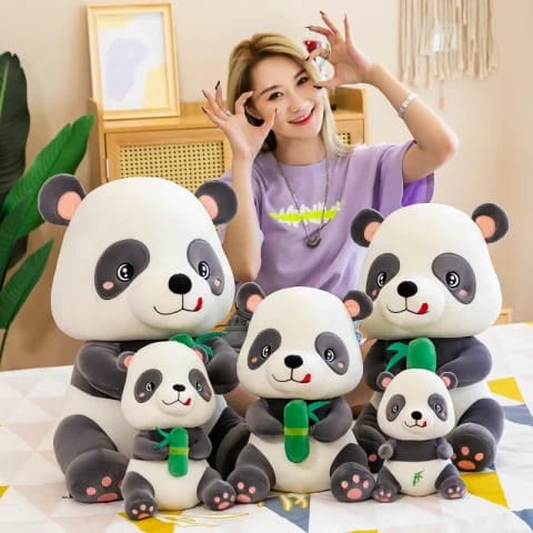 Cute and soft little panda holding bamboo, plush panda toy-OKG001PT