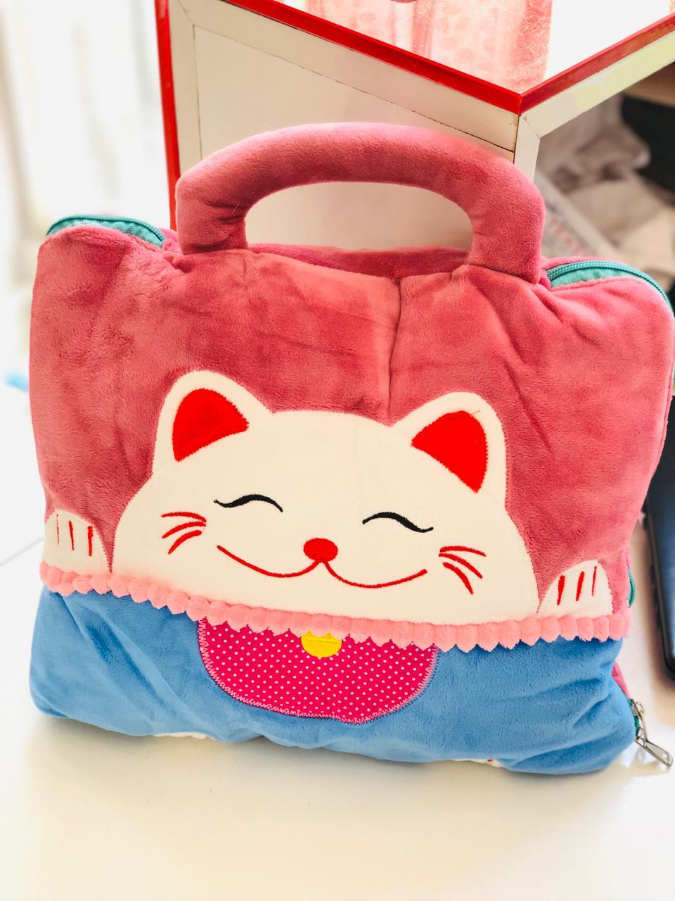 Pinky Cat  2 in 1 Plush Blanket Pillow Cartoon Cushion